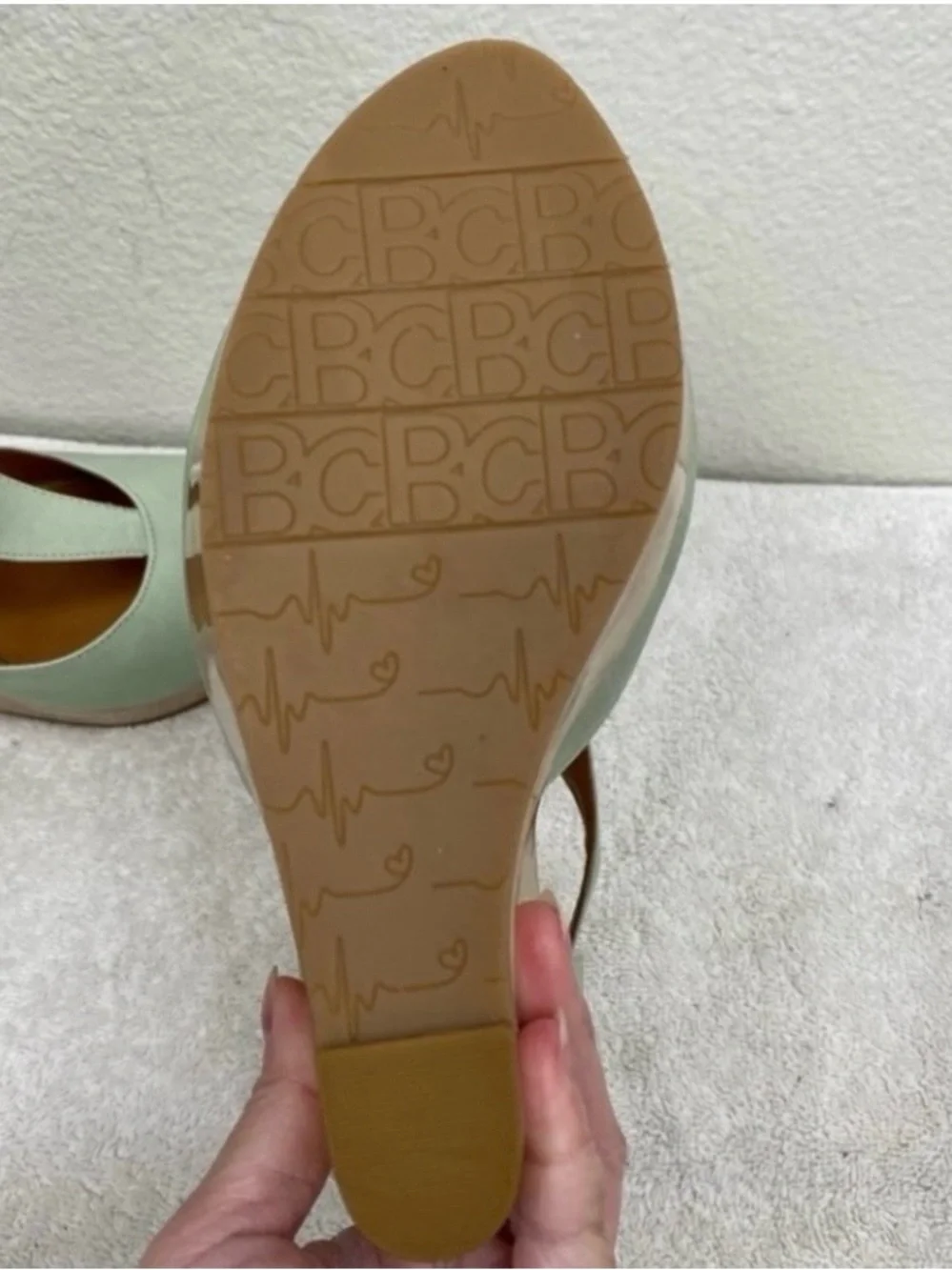 BC Footwear Women's Mint Green Tan Leather Platform Sandal Wedge Size 8.5 Boho